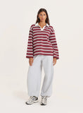 Burgundy And White Thin Striped Rugby Top