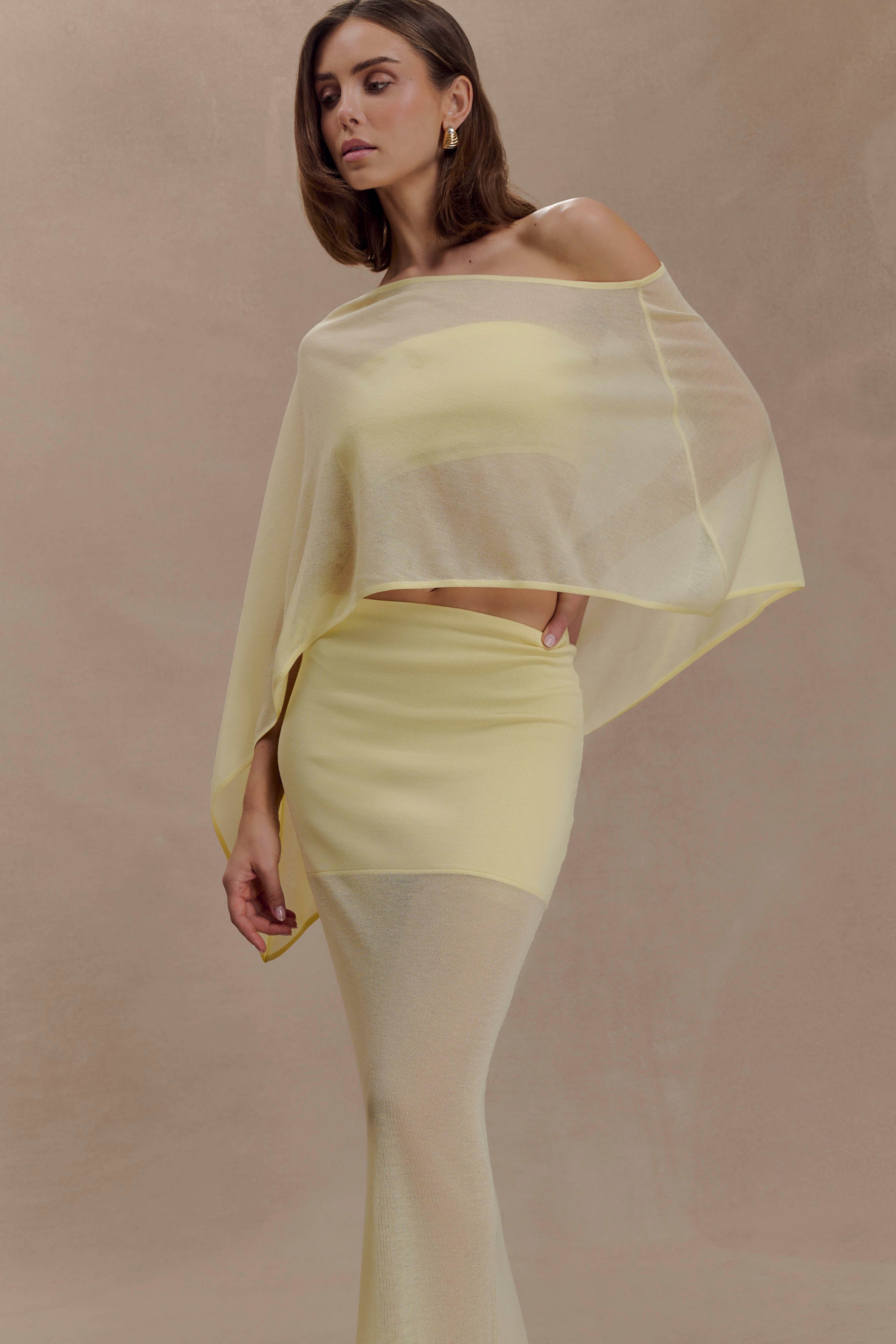 Lyra Sheer Knit Cape Lemon