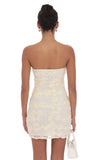 Textured Floral Strapless Dress in Cream