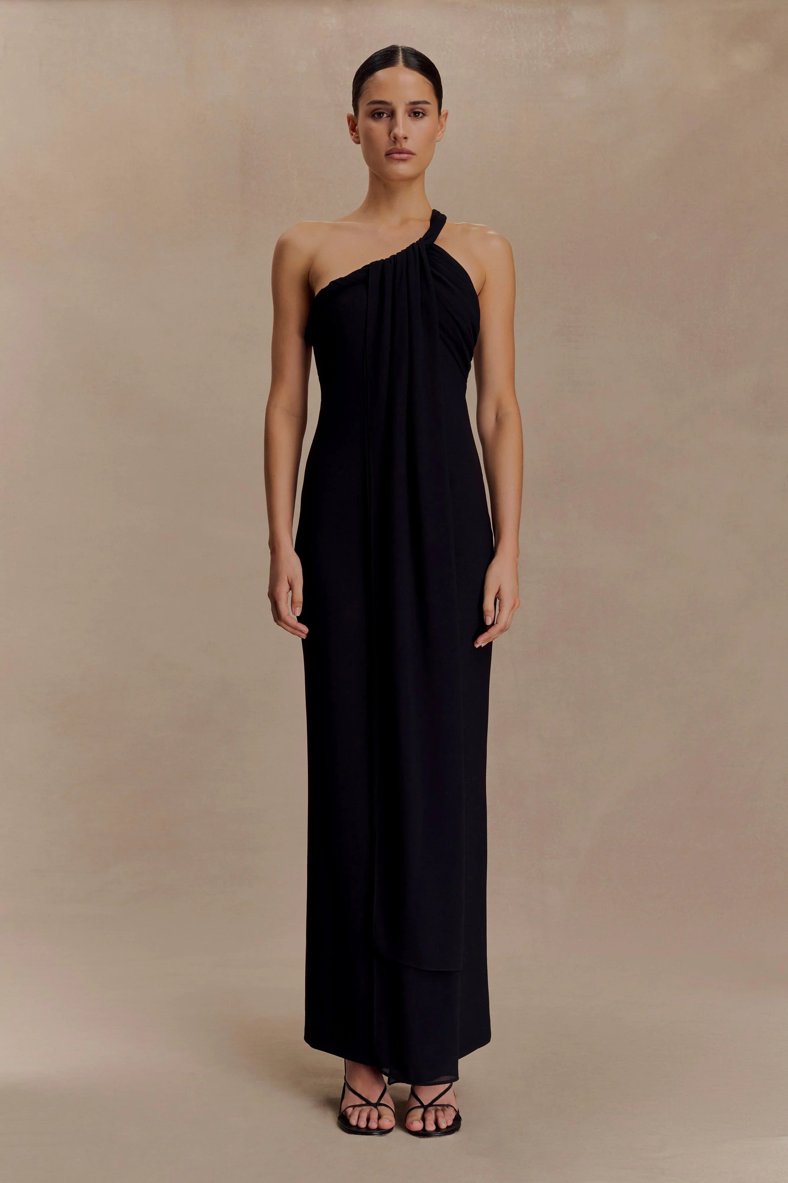 Philippa Knotted Crepe Maxi Dress Black