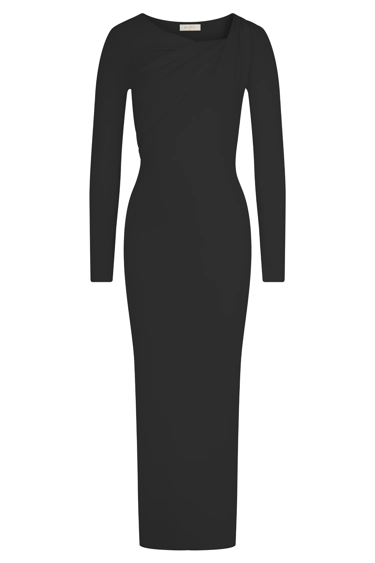 Culver Draped Twist Knit Midi Dress Black