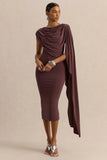 Kamoria Brown Round Neck Midi Dress With Cape Sleeve