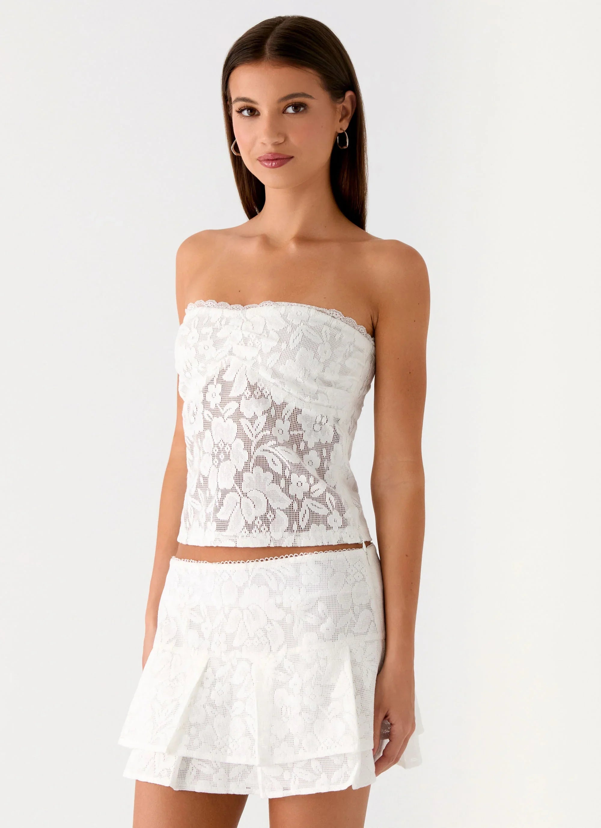 Moroder Low Rise Lace Mini Skirt Cream