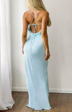 Neevah Blue Sequin Bust Satin Maxi Dress