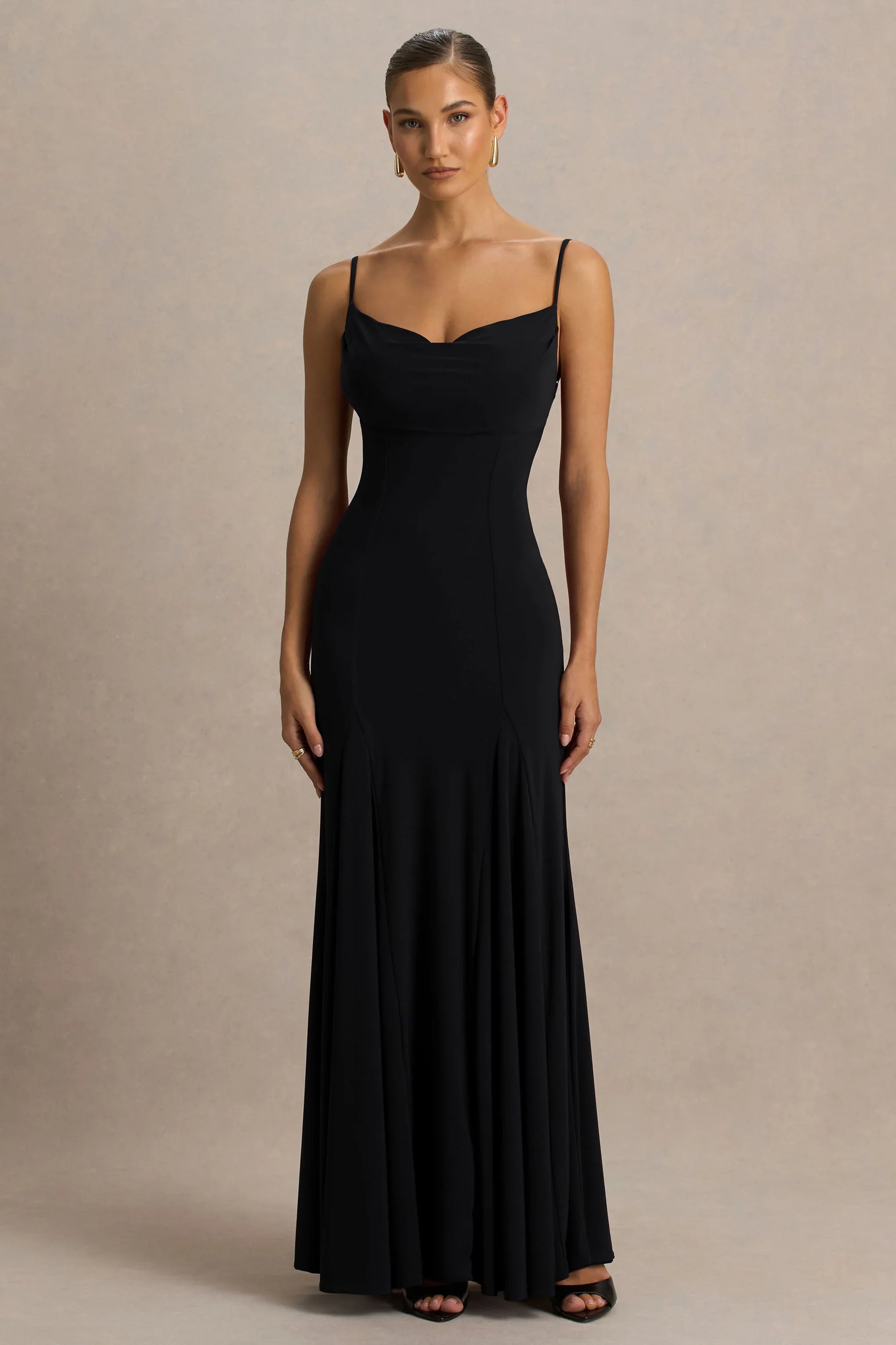 Gabbie Black Cowl Neck Maxi Dress With Mesh Back Detail