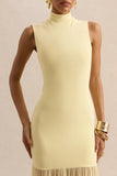 Felina Lemon High Neck Maxi Dress With Sheer Skirt