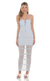 Dotted Mesh Ruched Maxi Dress in Baby Blue