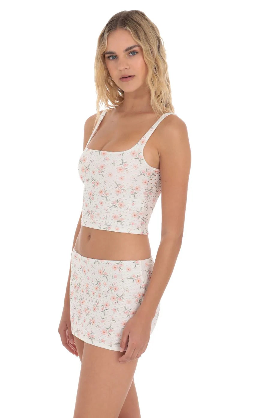 Eyelet Floral Two Piece Set in White
