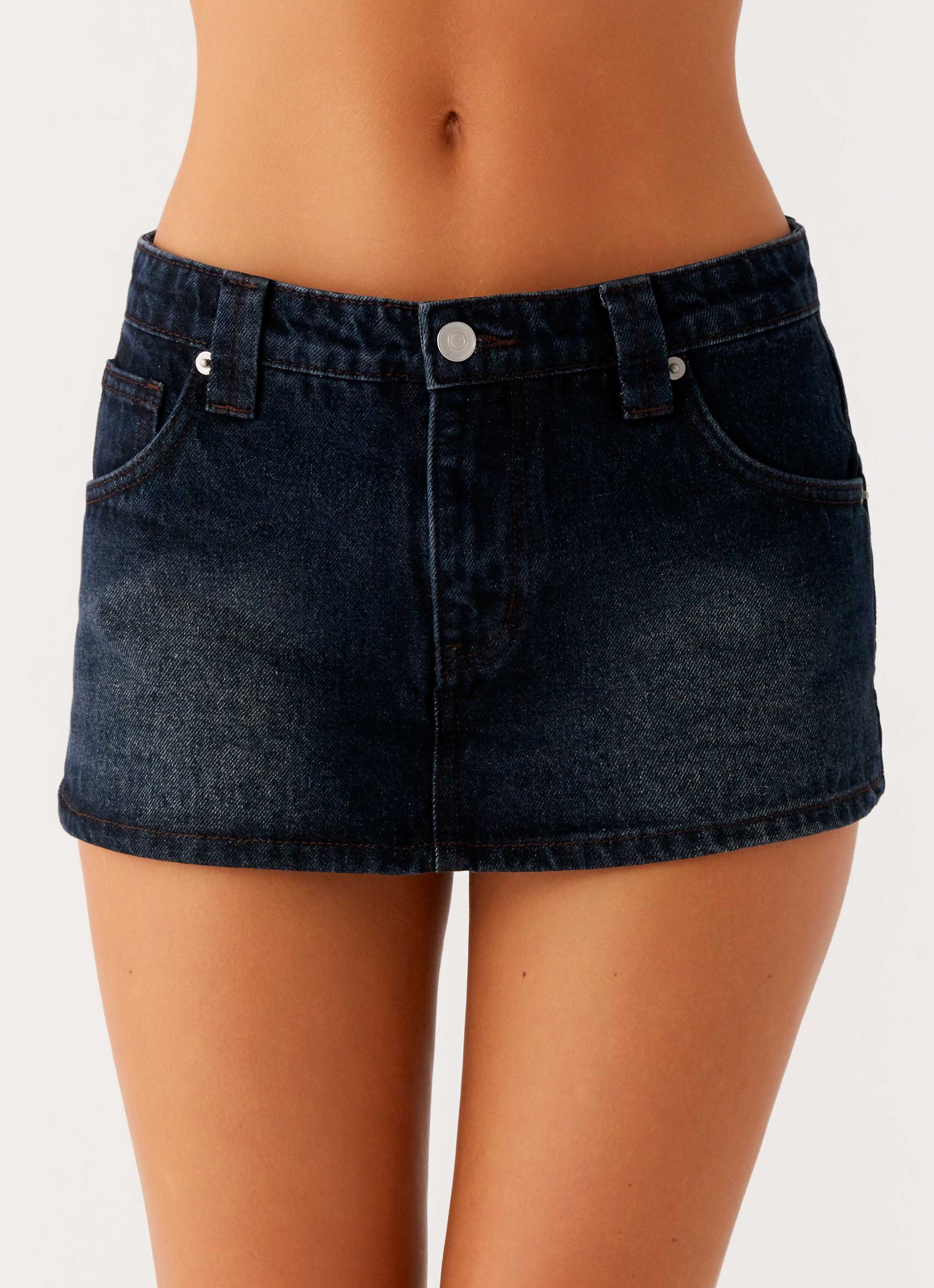Tropics Low Rise Denim Mini Skort Washed Dark Blue