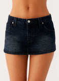 Tropics Low Rise Denim Mini Skort Washed Dark Blue