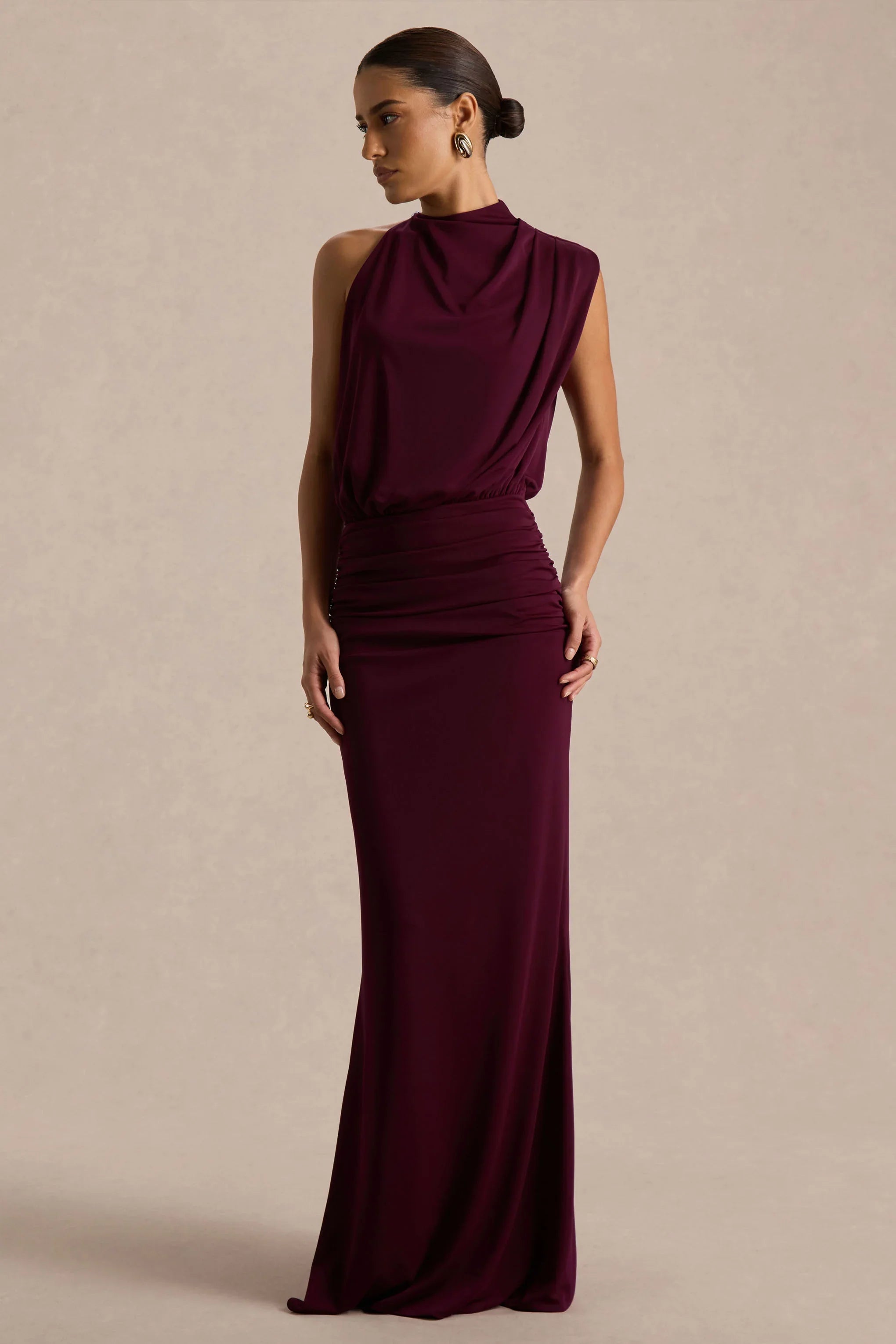 Umaira Burgundy High Neck Maxi Dress