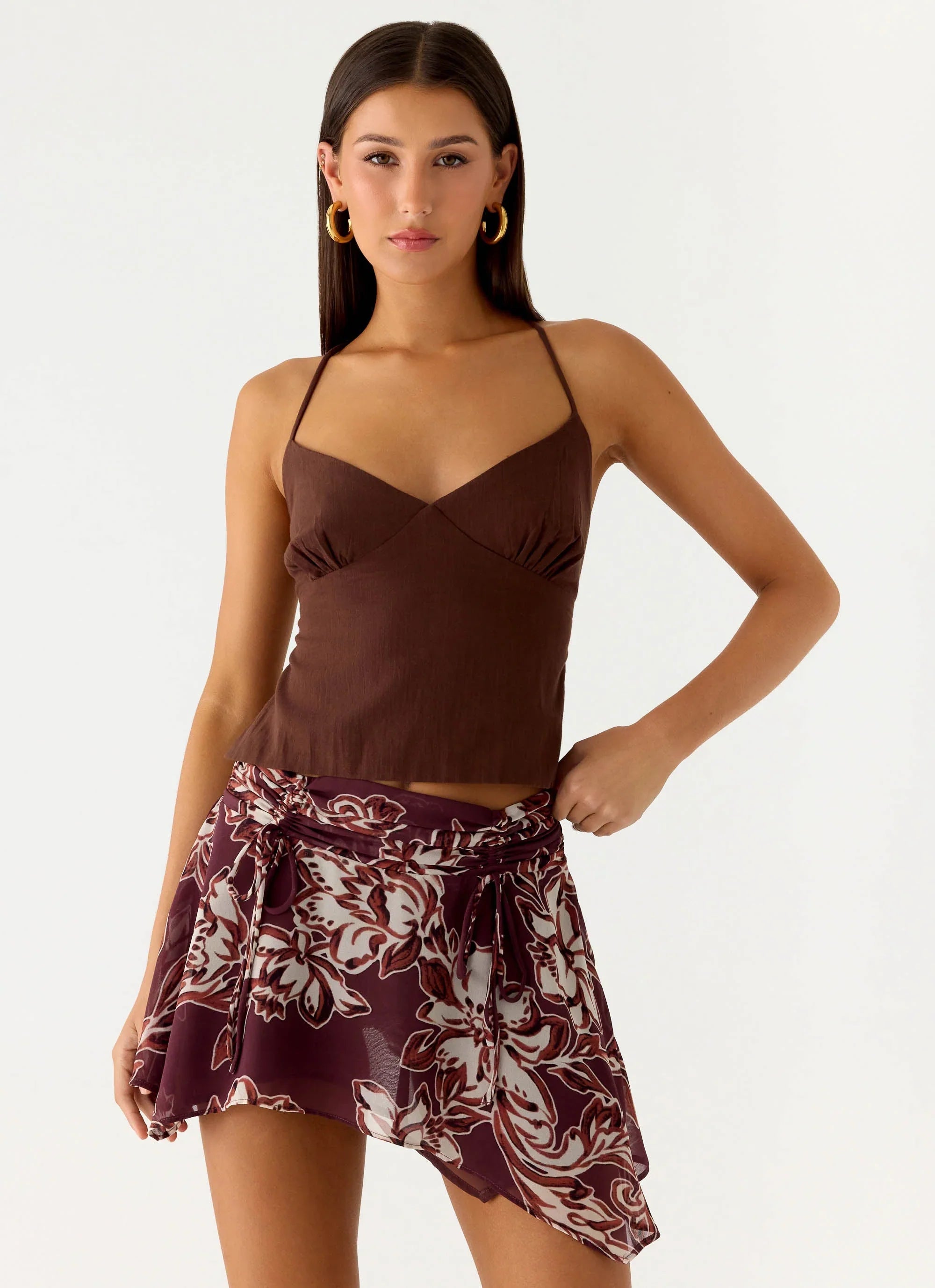 Fiore Asymmetrical Mini Skirt Espresso Meadow