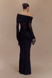 Kaitlin One Shoulder Slinky And Mesh Maxi Dress Black