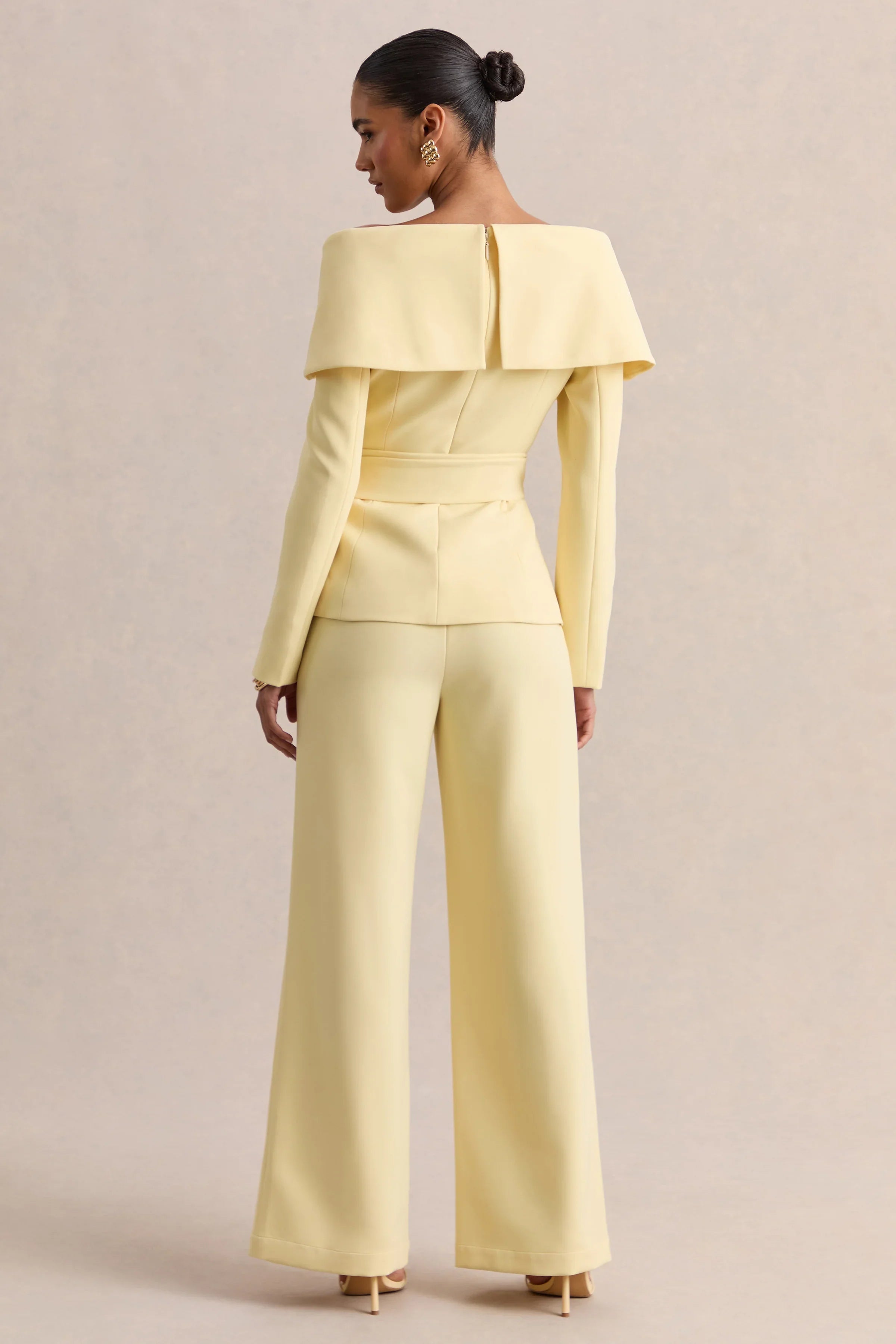 Empress Lemon Bardot Neck Tailored Top