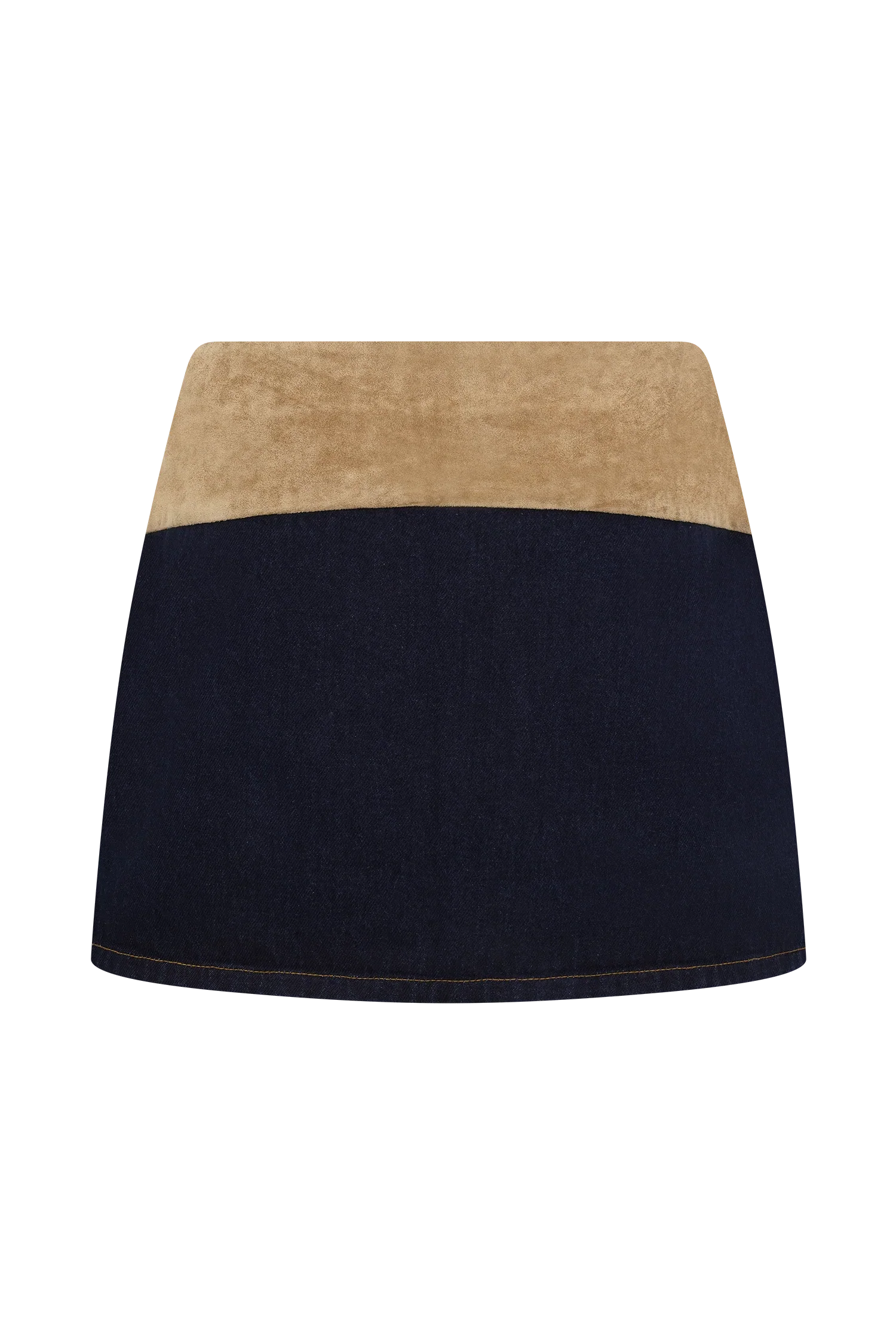 Miranda Faux Suede Belted Denim Mini Skirt Indigo Blue