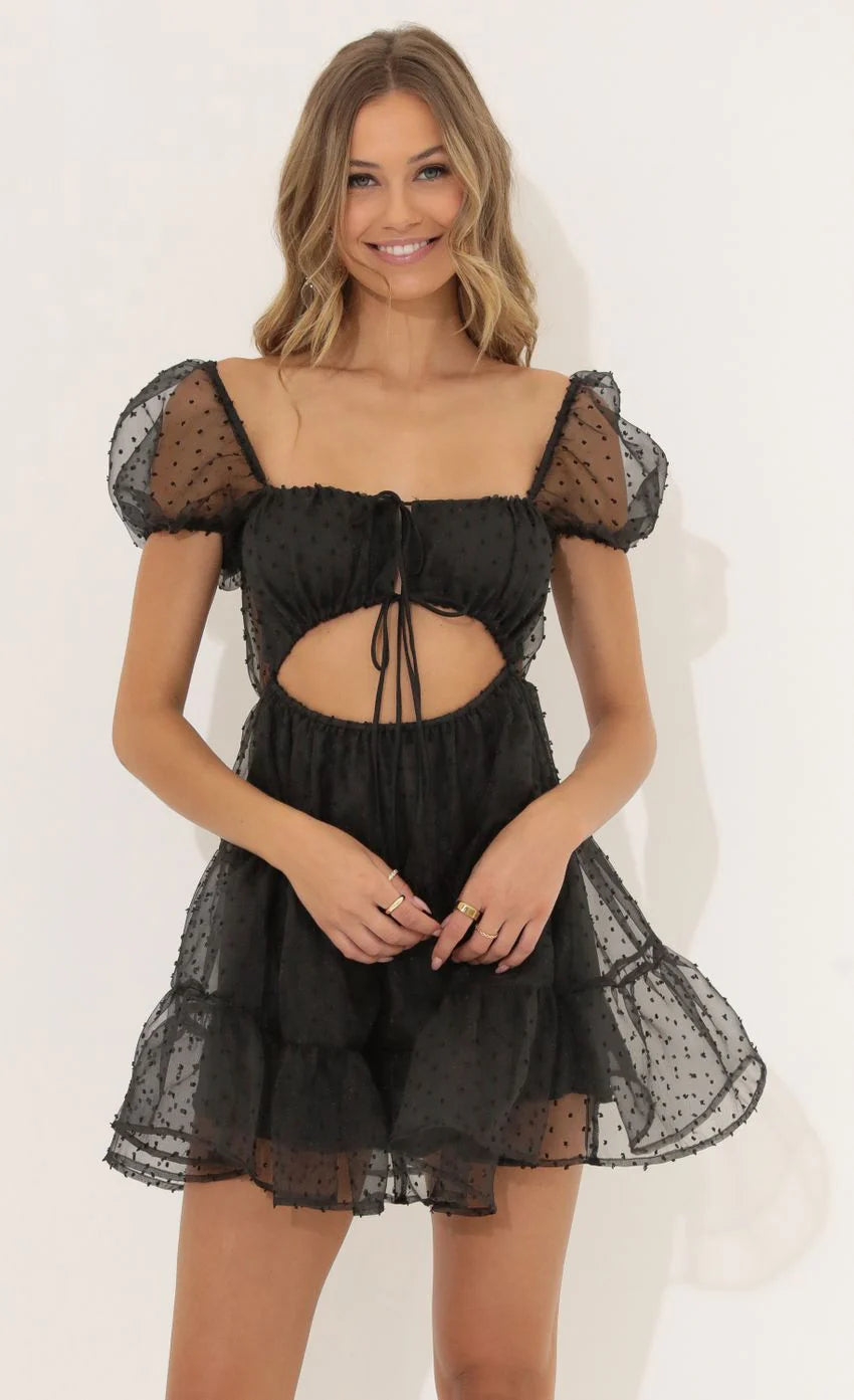 Dotted Organza Dress in Black