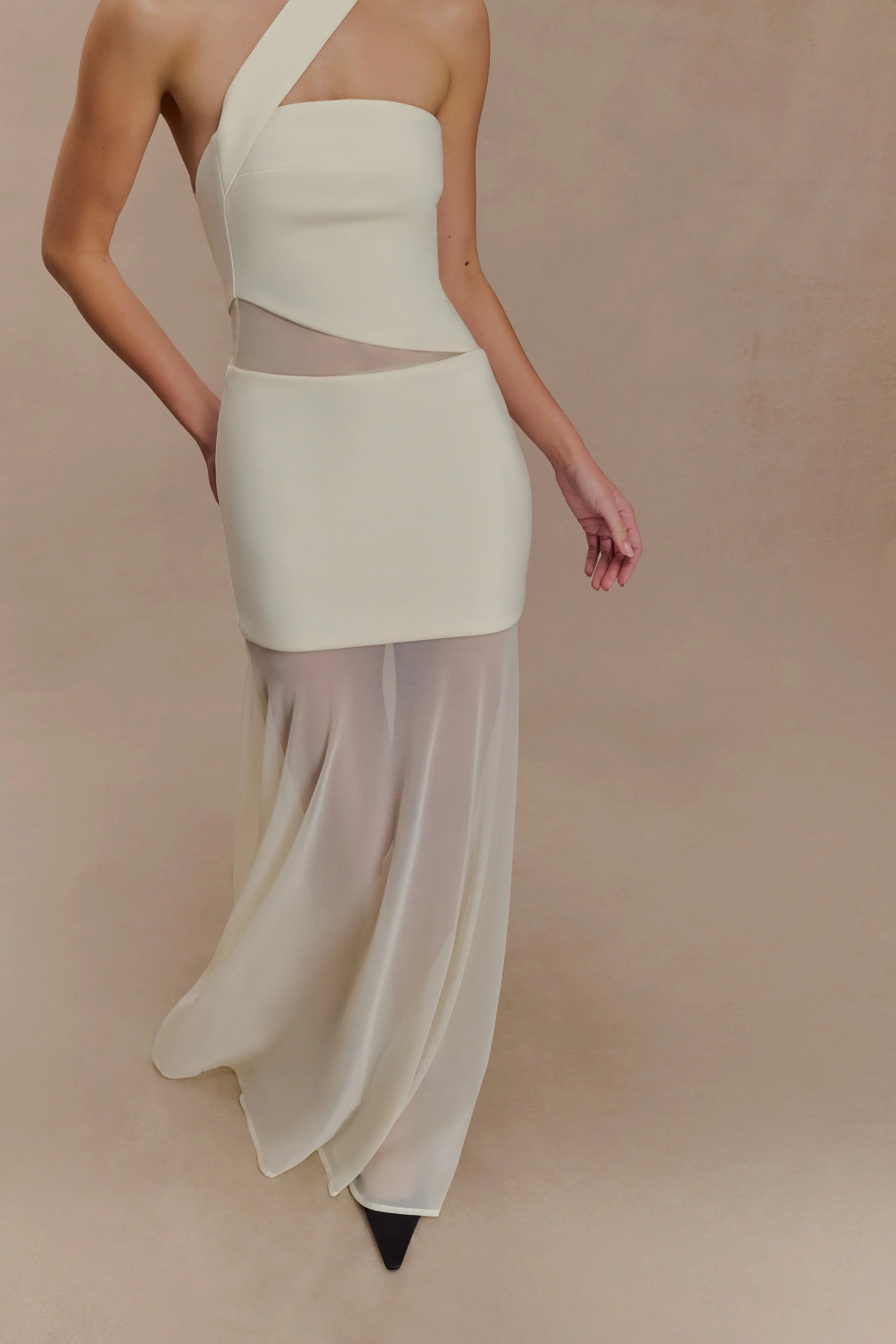 Vashti Cut Out Mesh Maxi Dress Ivory