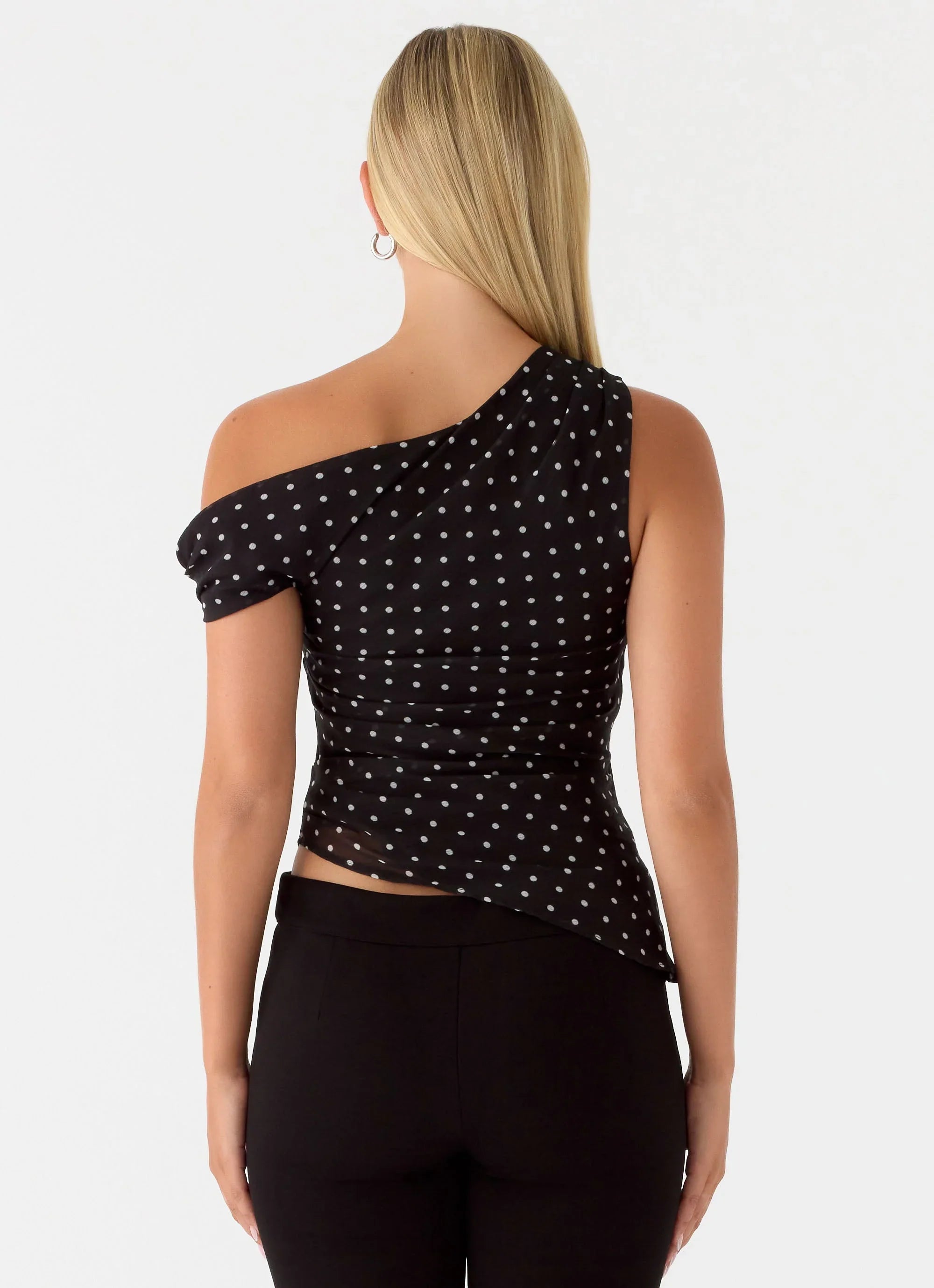 Stereotype One Shoulder Top Black Polkadot