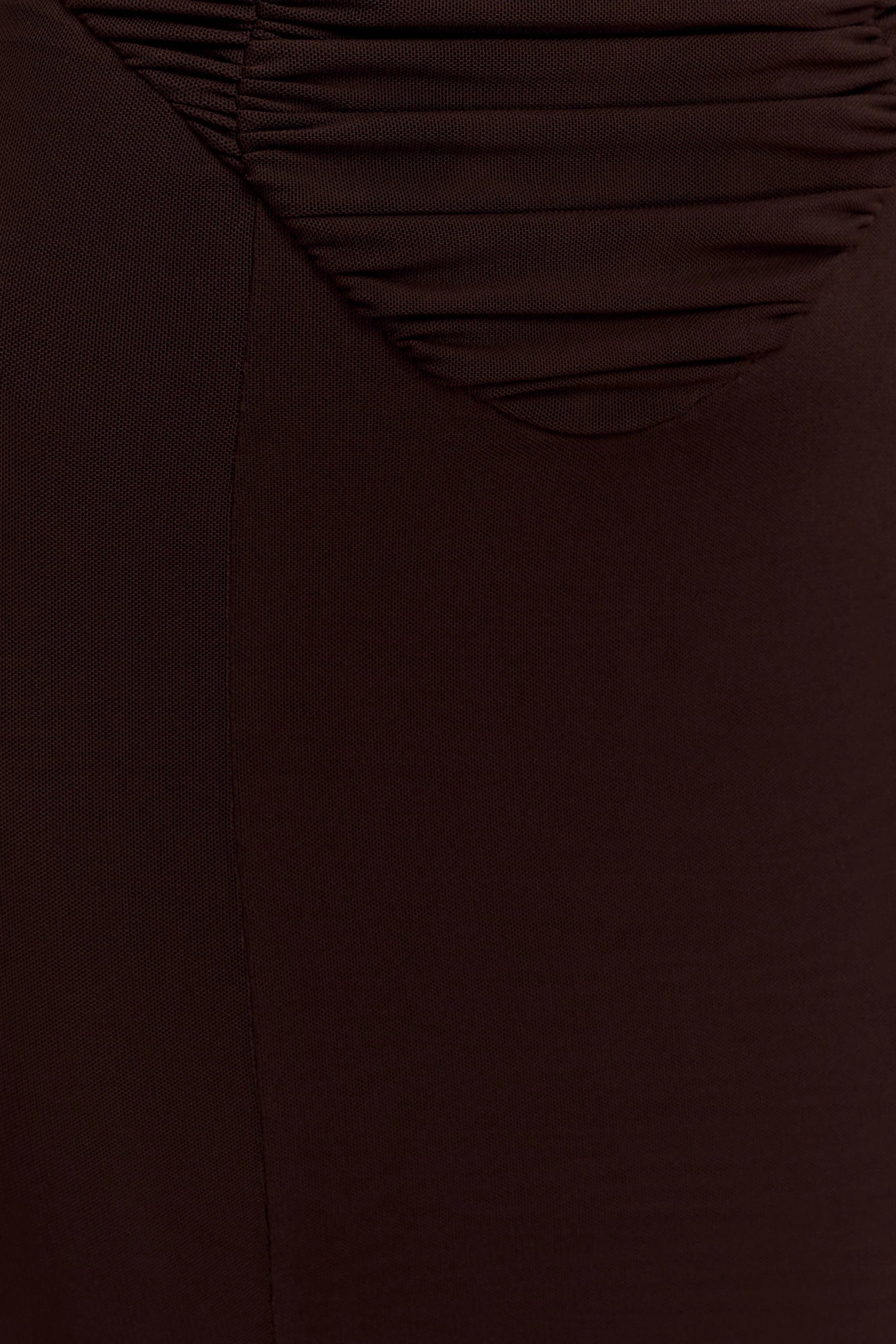 Willa Gathered Mesh Midi Dress Chocolate