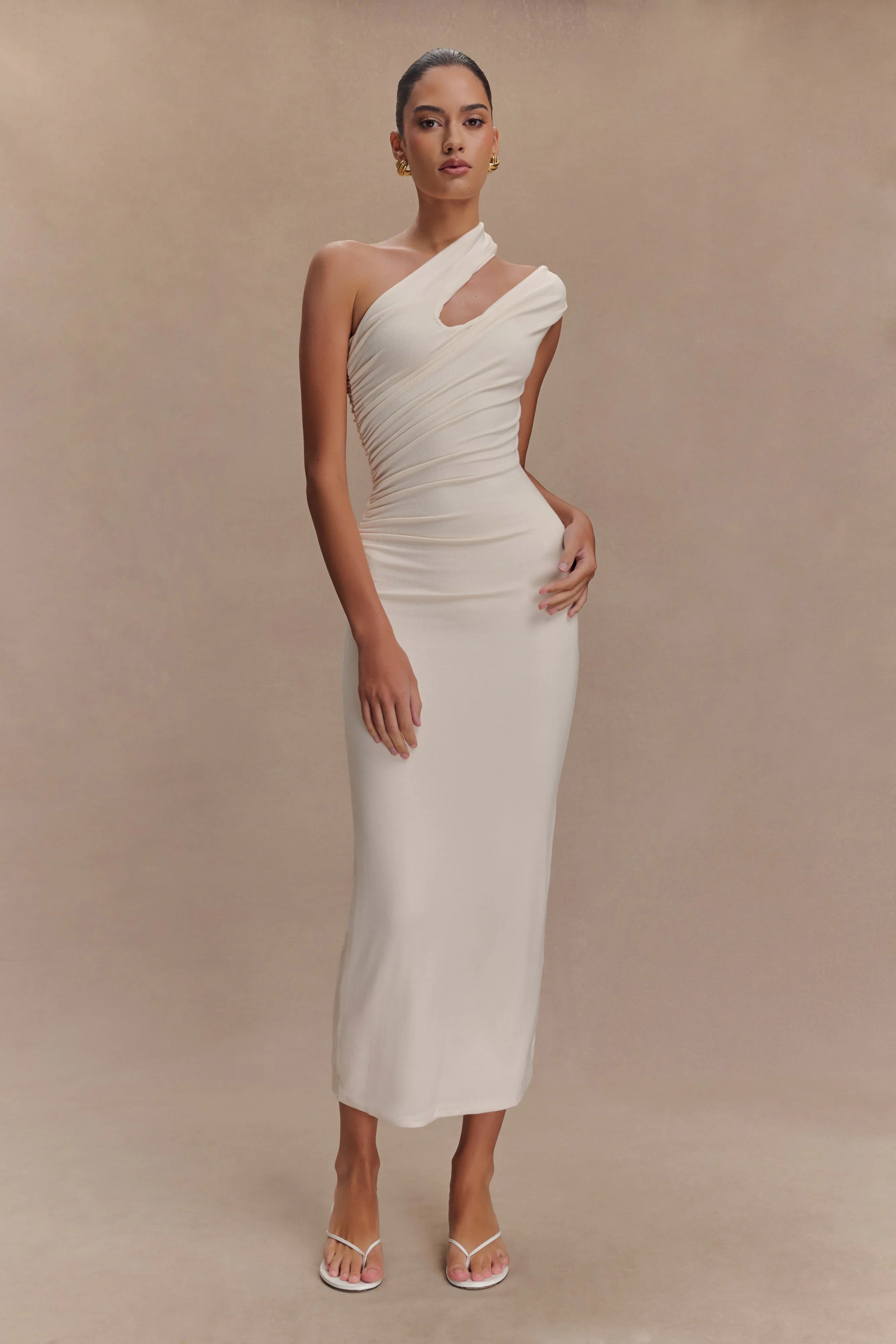 Anastasia One Shoulder Modal Midi Dress Ivory