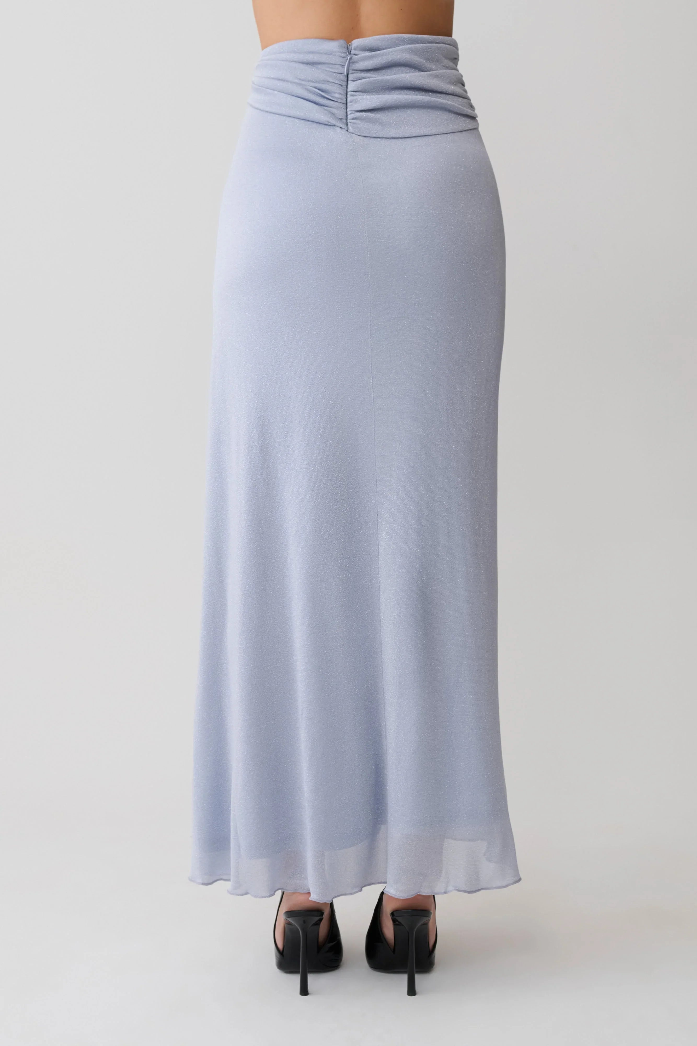 Adrienne Lurex Knot Maxi Skirt Pastel Blue