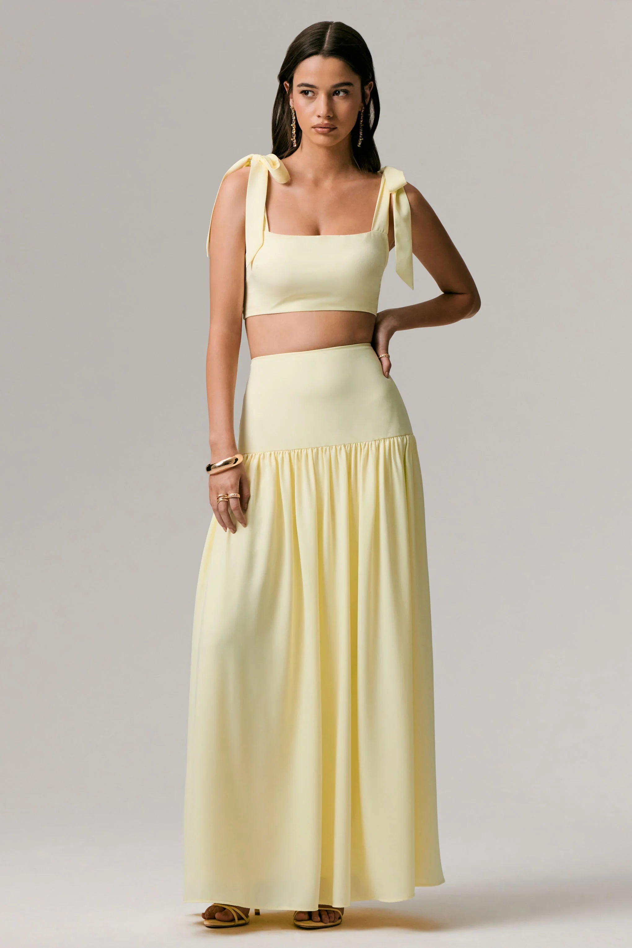Reminiscent Lemon Ruched Maxi Skirt