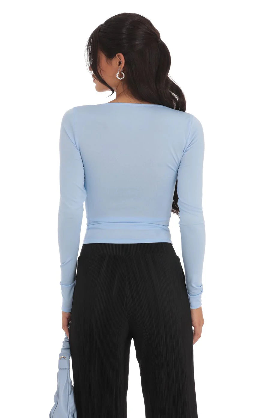 Scoop Neck Long Sleeve Top in Sky Blue