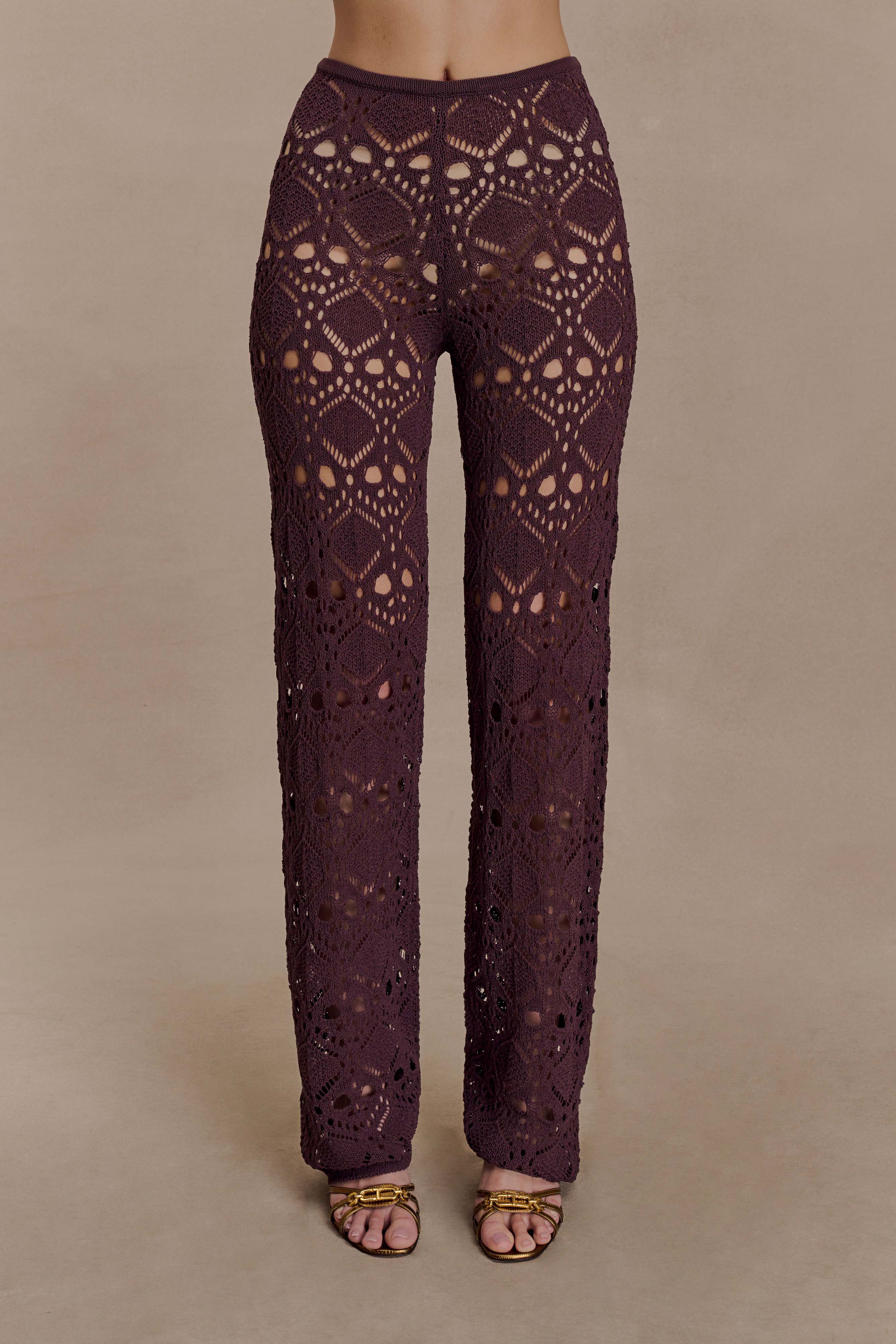 Trena Crochet Knit Pants Chocolate