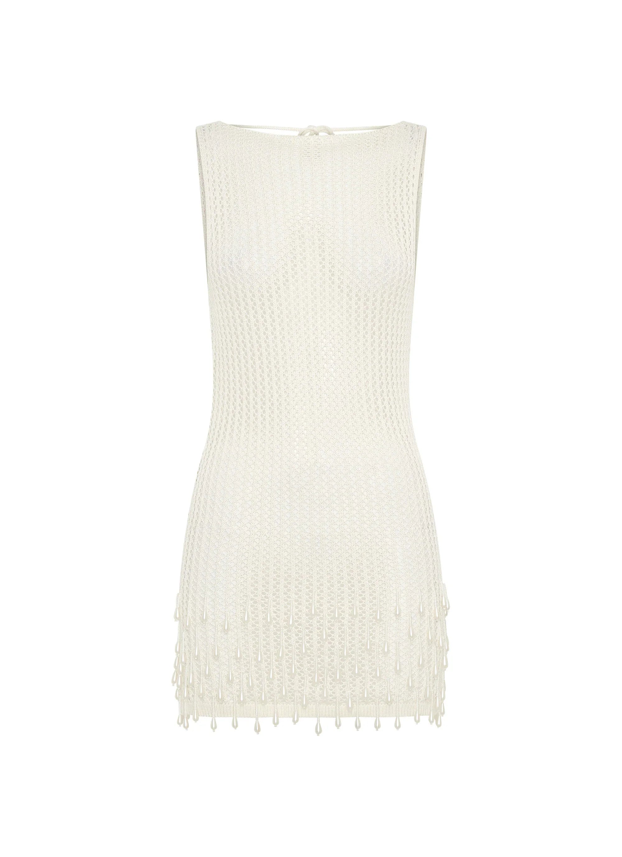 Miracle Beaded Crochet Mini Dress Ivory