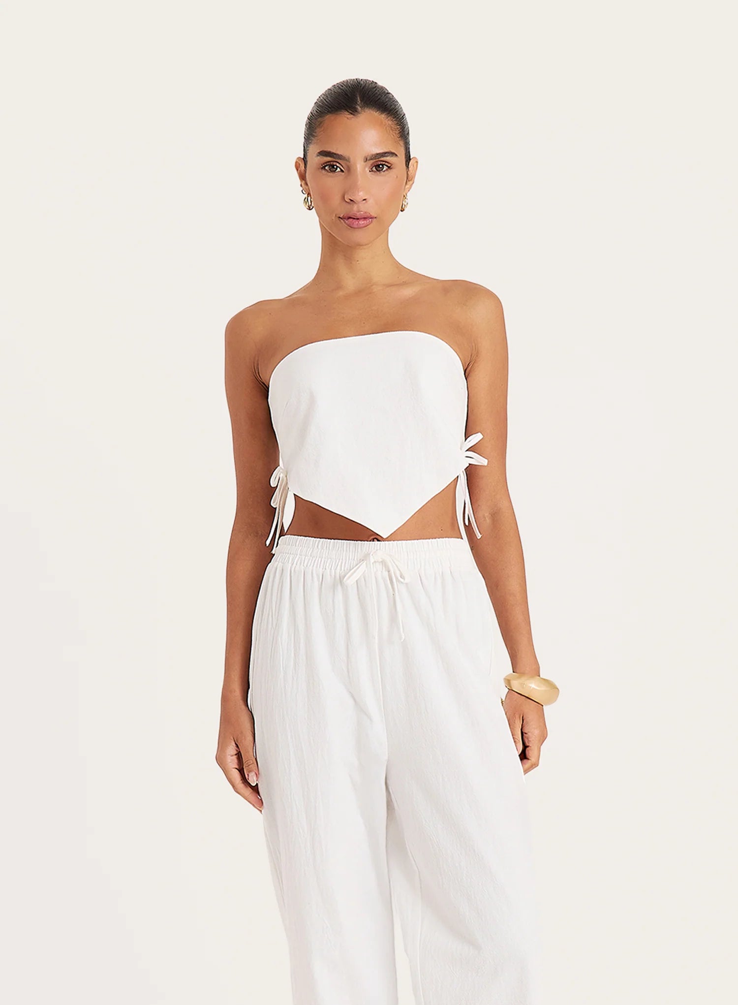 White Cotton Bandeau Crop Scarf Top
