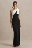 Kiri Black White One Shoulder Bow Maxi Dress