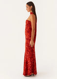 Under The Pagoda Maxi Dress Deep Red Floral