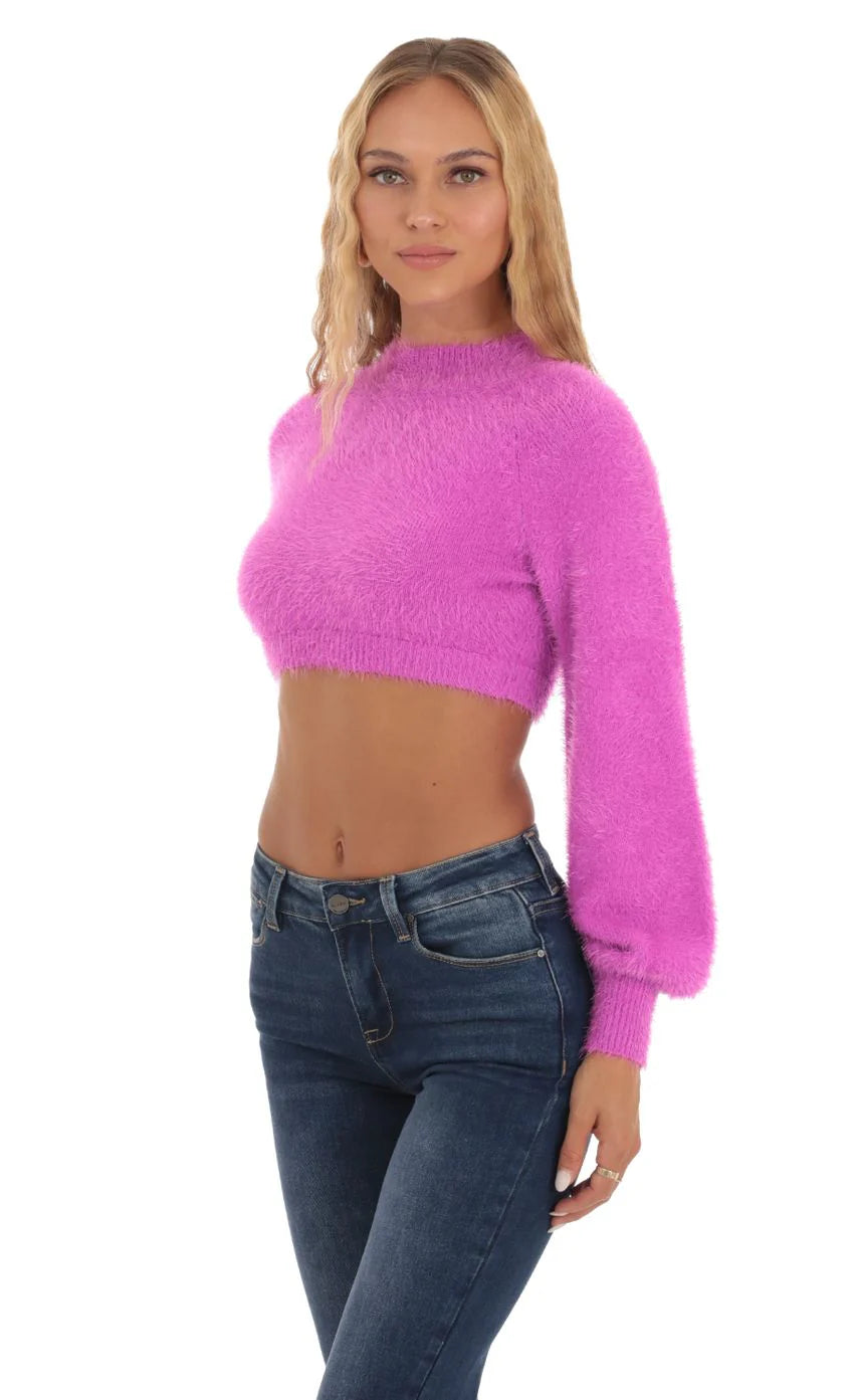 Knit Mock Neck Jumper in Magenta