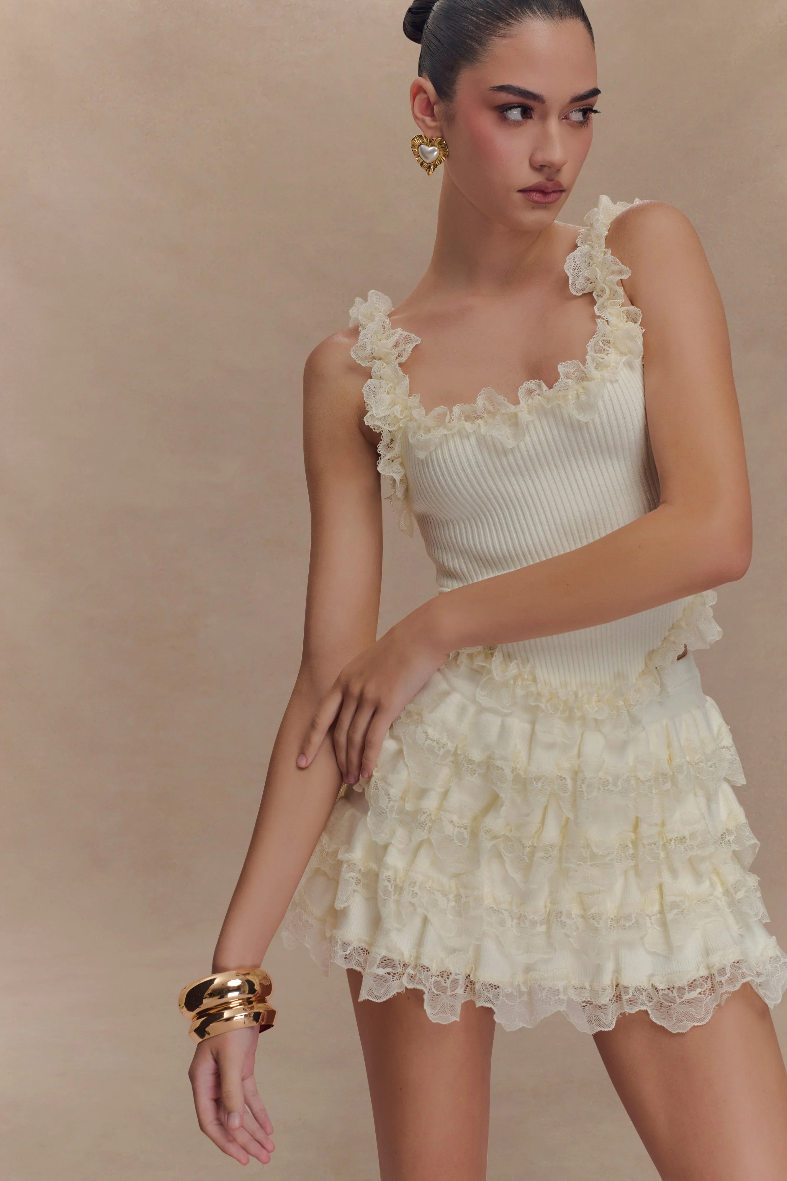 Margaret Lace Ruffle Mini Skort Cream