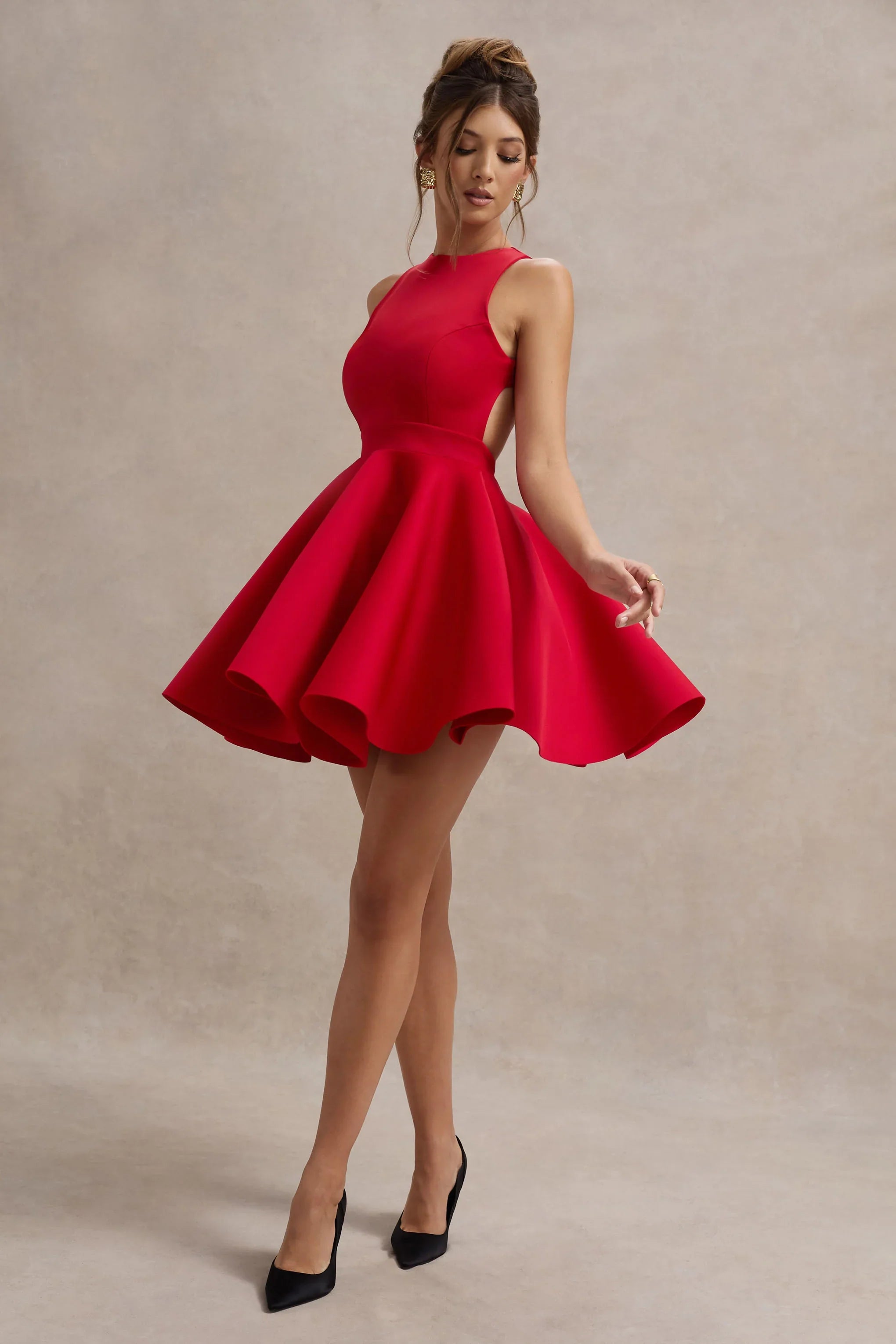 Waverly Red Racer Neck Sleeveless Skater Mini Dress