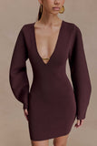 Billy Balloon Sleeve Knit Mini Dress Dark Chocolate