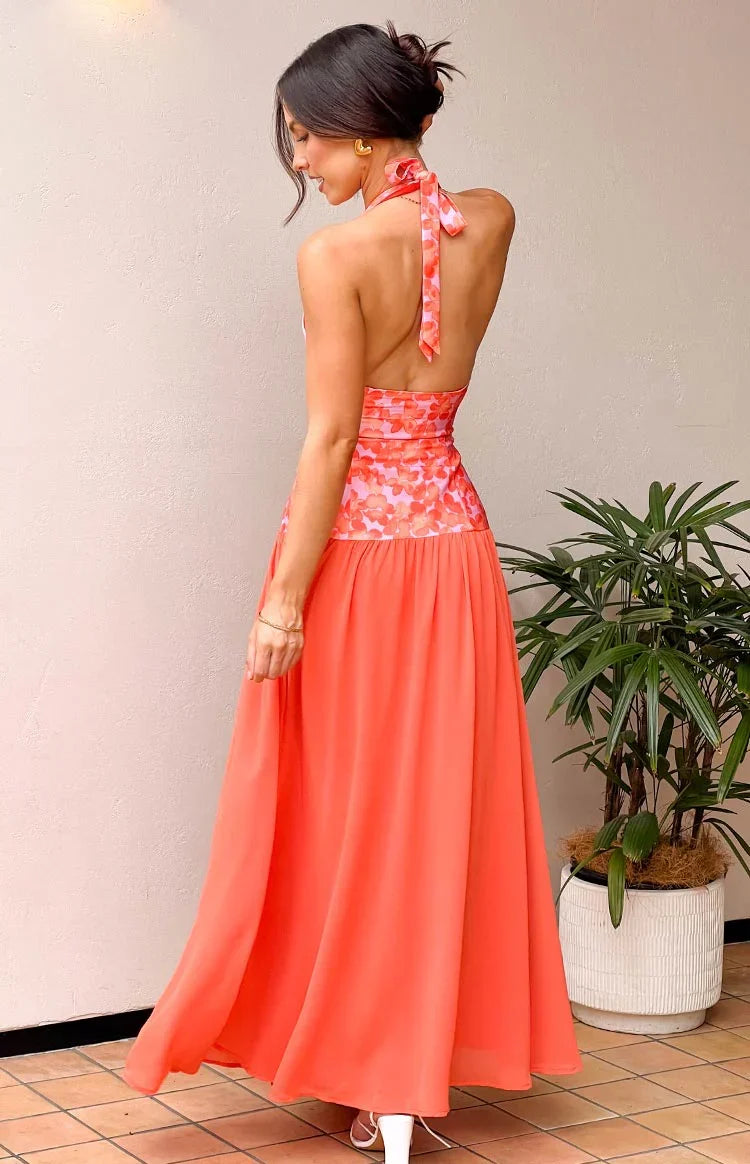 Roxanne Orange Floral Maxi Dress