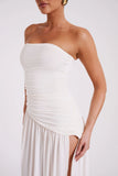 Bex Strapless Slinky Maxi Dress With Split Ivory
