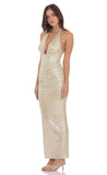 Plunge Metallic Bodycon Maxi Dress in Gold