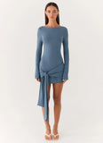 Holiday Scene Mini Dress Coastal Blue