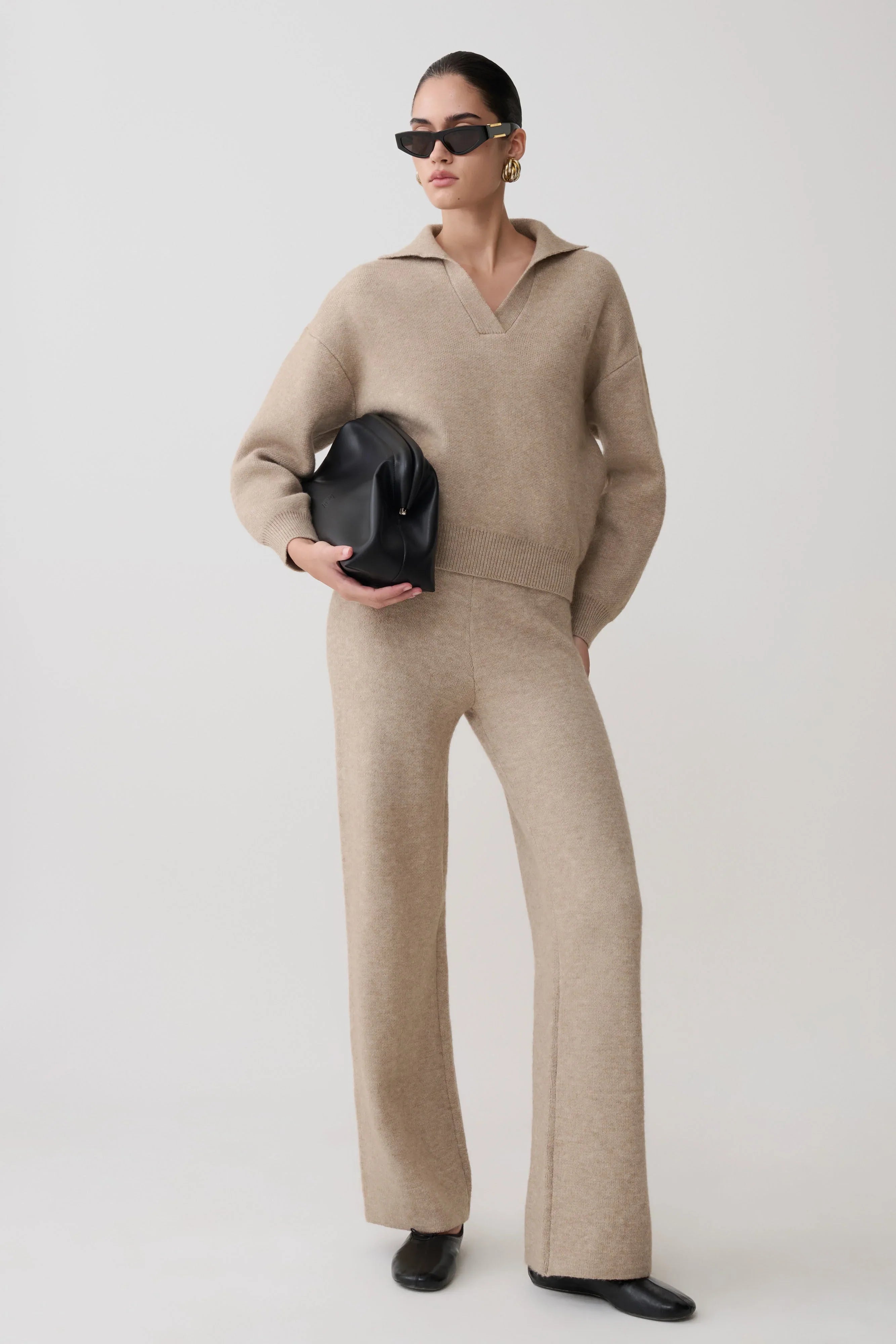 Evan Knit Wide Leg Pants Beige Marle