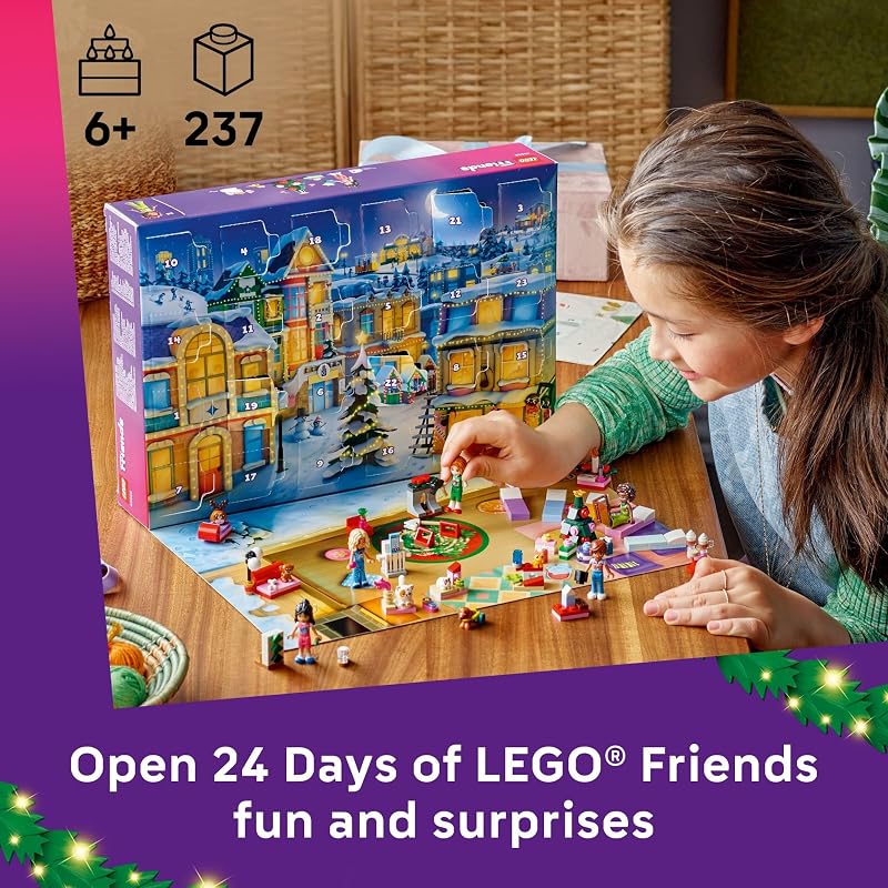LEGO Friends Advent Calendar 2025 Building Toy Holiday Countdown Set for Girls Boys Ages 6 24 Buildable Surprises 5 Minidolls 5 Pets Kids Gift Idea for Christmas 42668