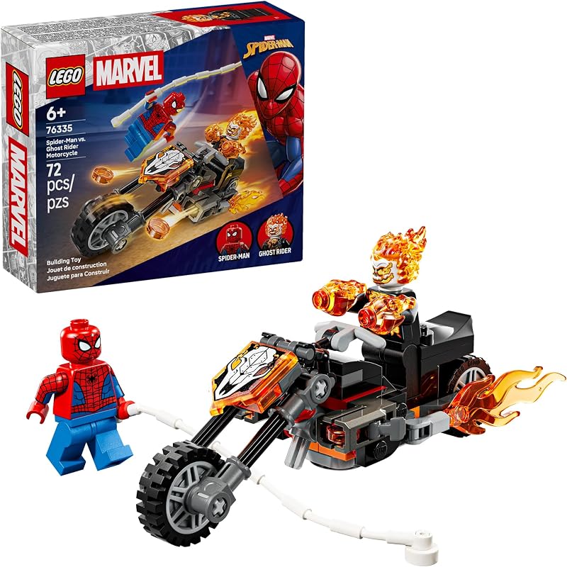 LEGO Marvel Spider Man vs Ghost Rider Motorcycle Building Toy for Boys Girls Ages 6 Super Hero Villain Playset W 2 Marvel Minifigures Gift Idea for Kids Fans 76335