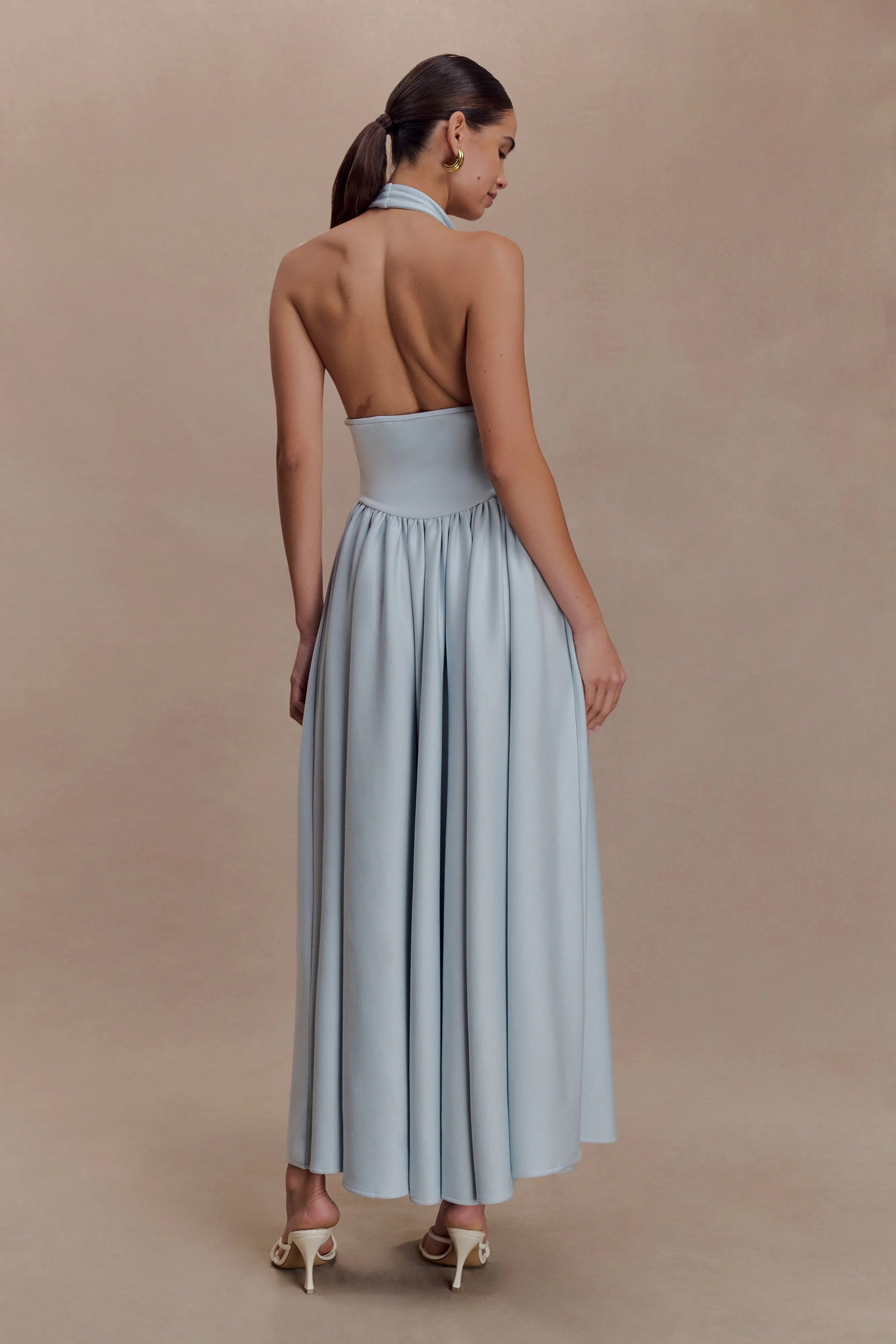 Angelina Scuba Halter Midi Dress Pale Blue