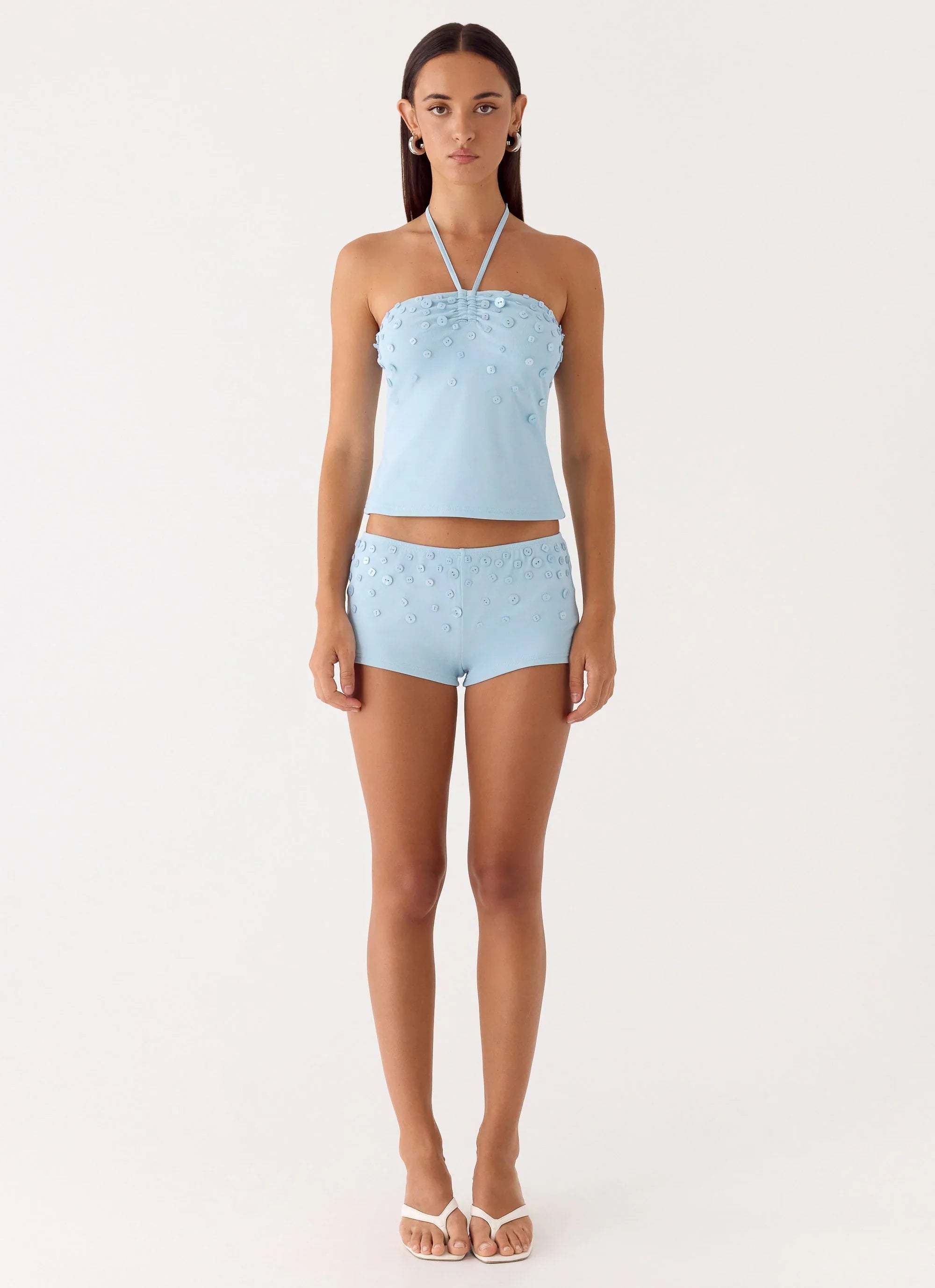 Bonita Button Mini Shorts Pale Blue