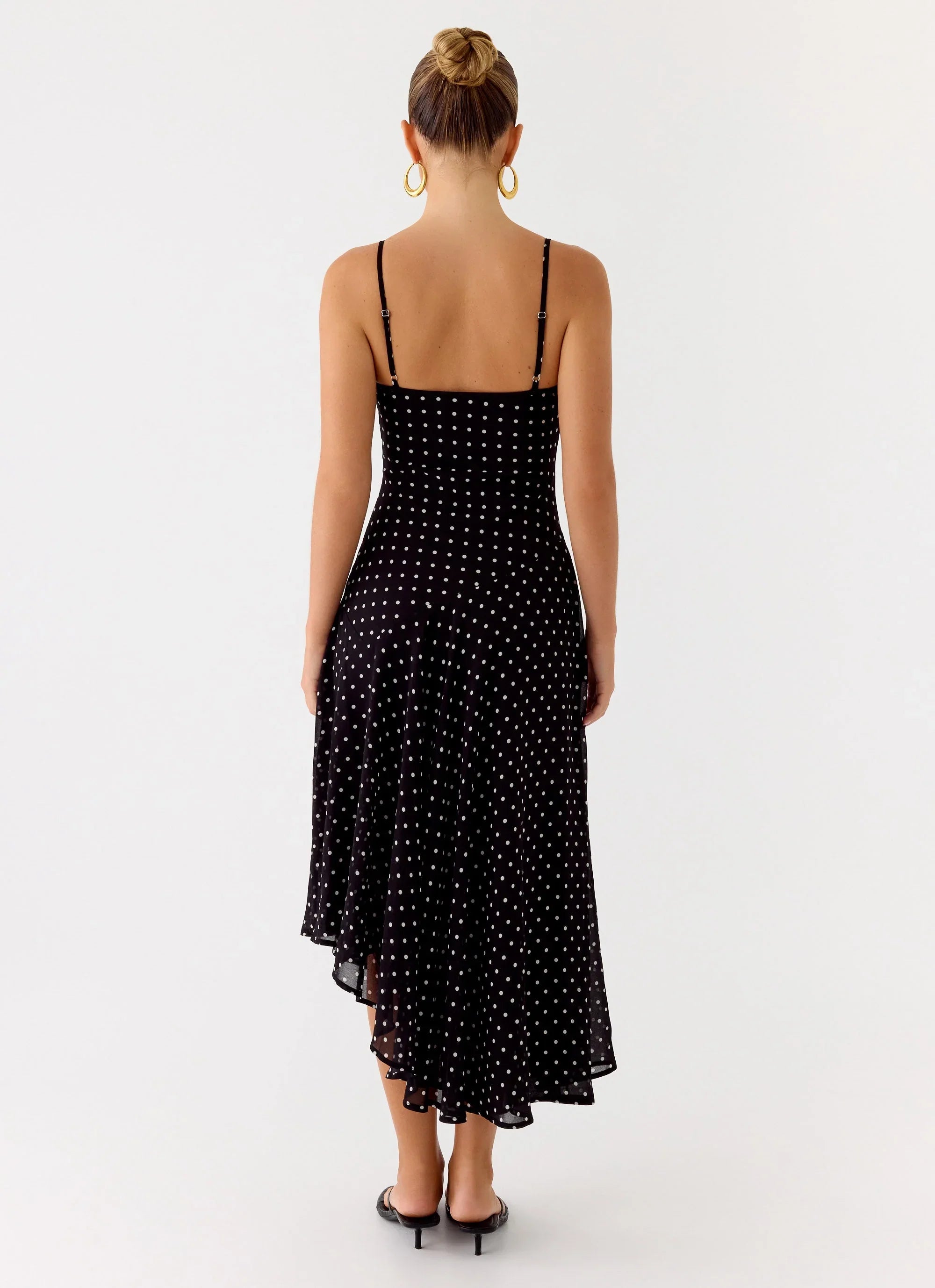 Keep You Waiting Midi Dress Black Polkadot