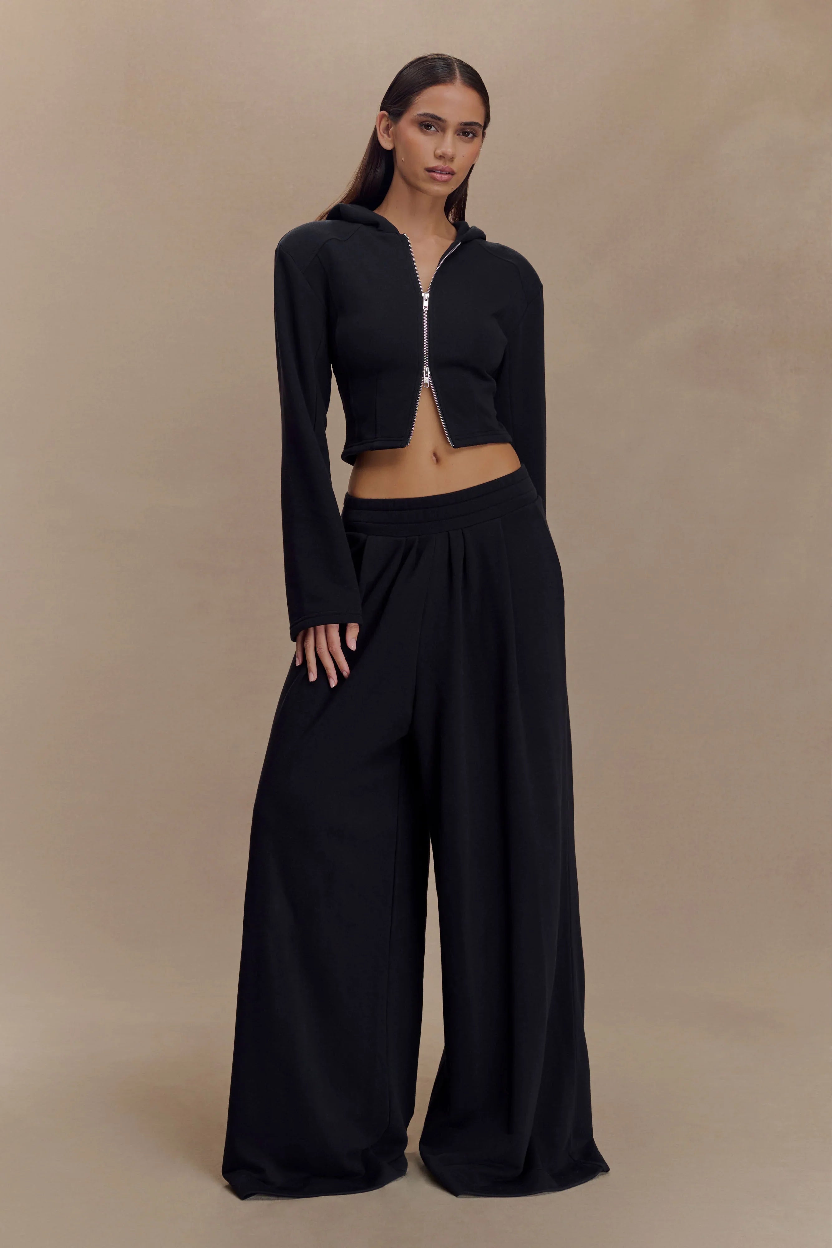 Aspen Gathered Wide Leg Jogger Black