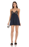 Lace Babydoll Slip Dress in Navy