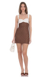 Two Tone Polka Dot Mesh Bodycon Dress in Brown