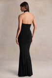 Hyla Black High Neck Maxi Dress With Sash Detail